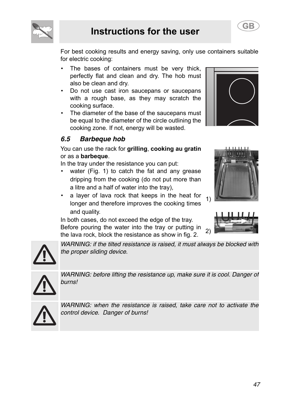 5 barbeque hob, Instructions for the user | Smeg A31G7IXIA User Manual | Page 11 / 32