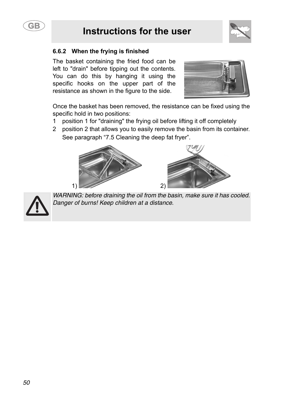 2 when the frying is finished, Instructions for the user | Smeg A31G7IXIA User Manual | Page 14 / 32