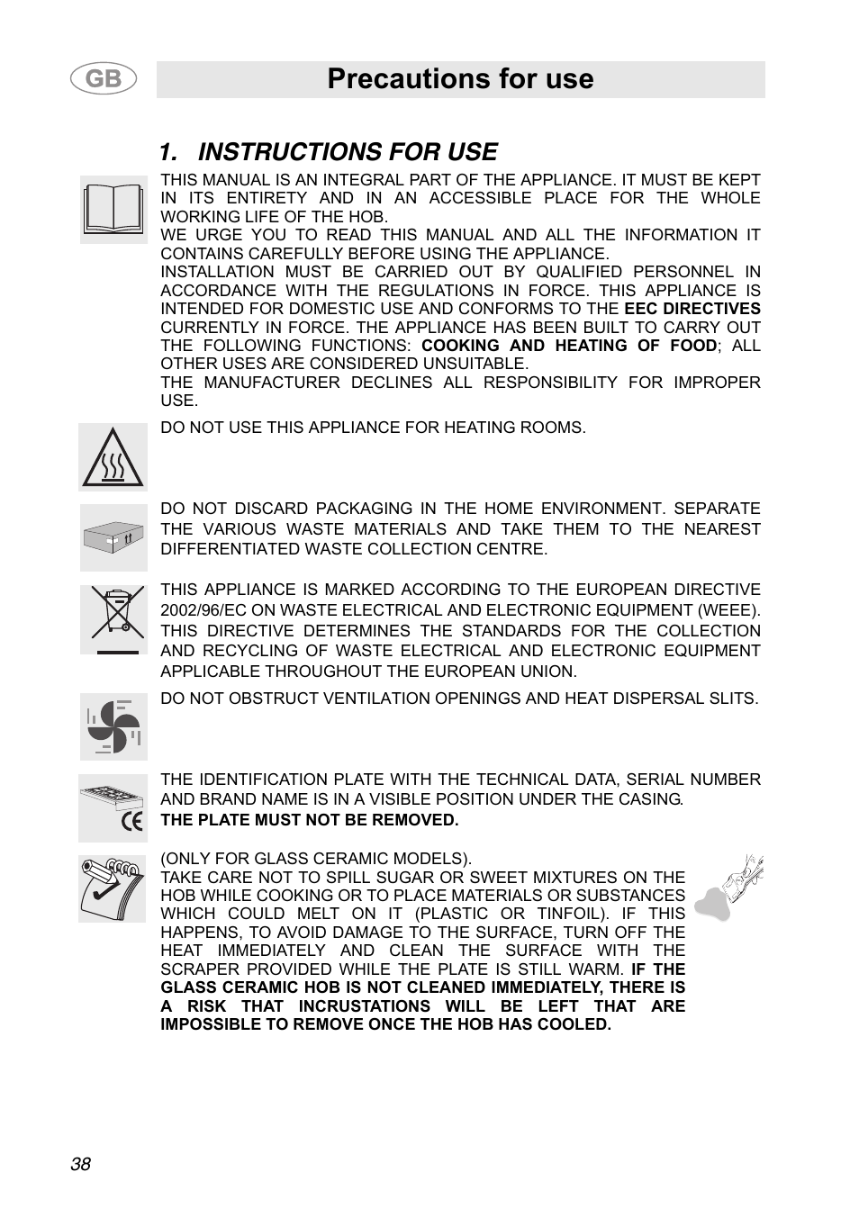 Instructions for use, Precautions for use | Smeg A31G7IXIA User Manual | Page 2 / 32