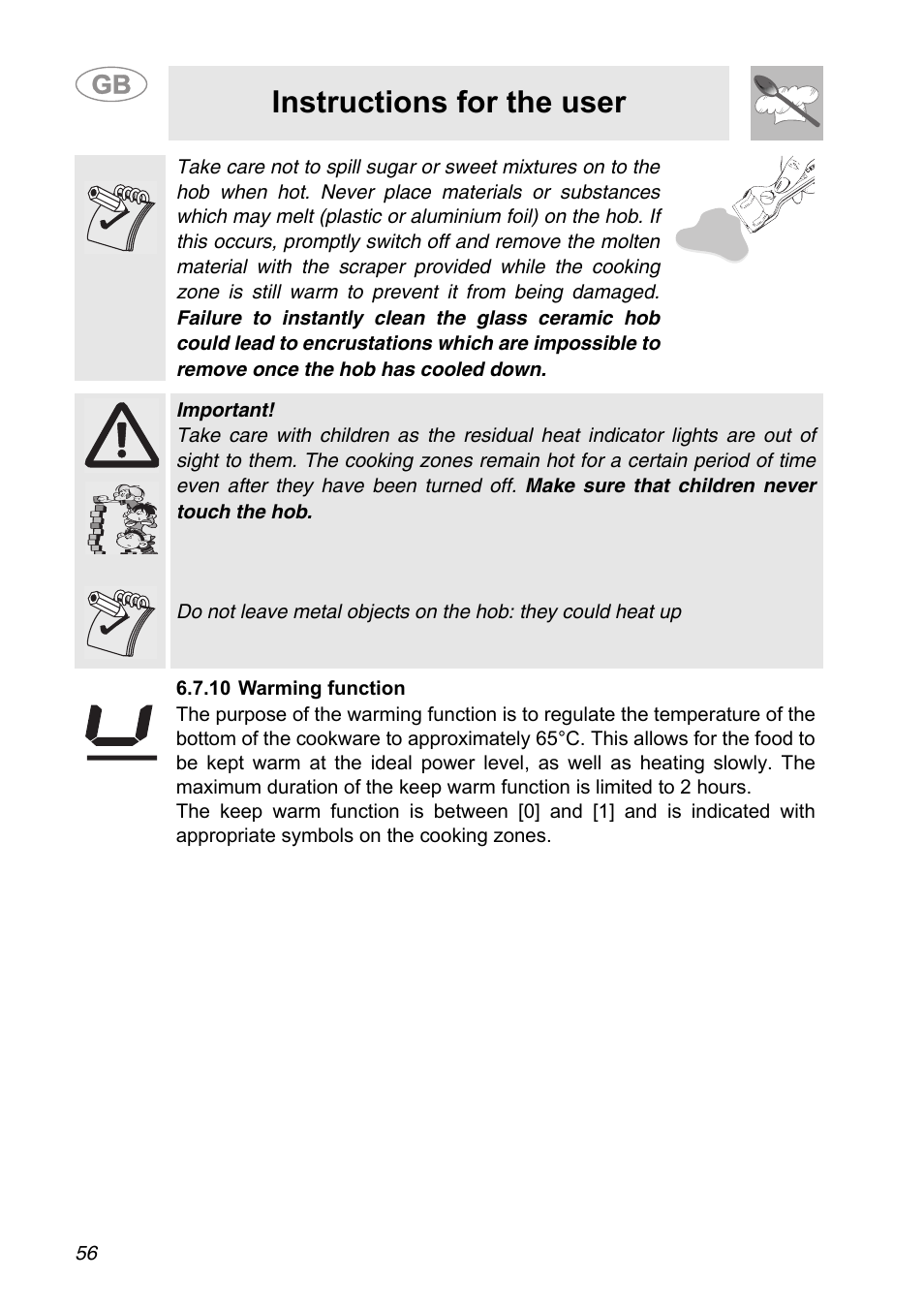 10 warming function, Instructions for the user | Smeg A31G7IXIA User Manual | Page 20 / 32