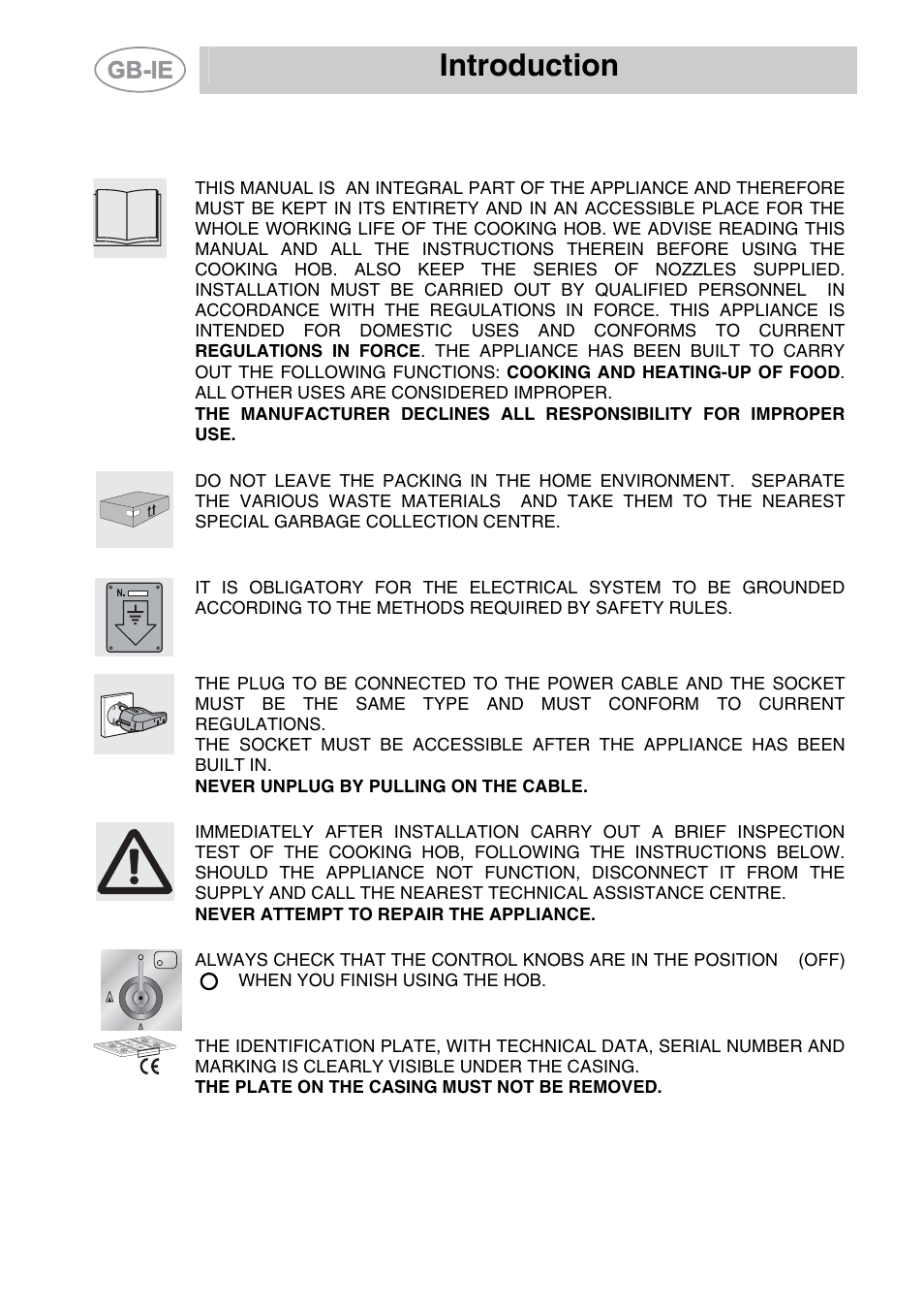 Instructions for safe and proper use, Introduction | Smeg PS9R-3 User Manual | Page 2 / 12