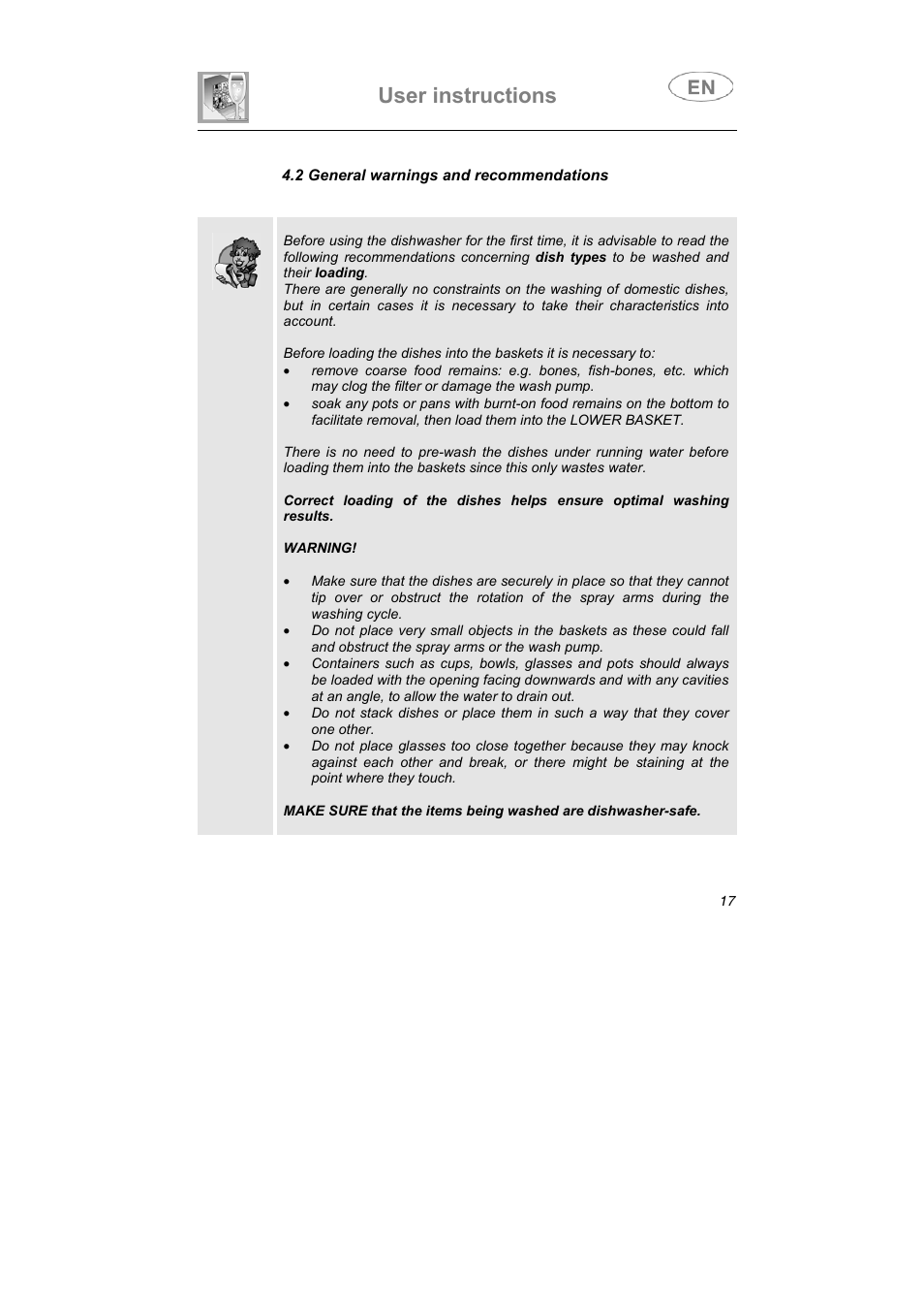User instructions | Smeg PL60XME User Manual | Page 16 / 26