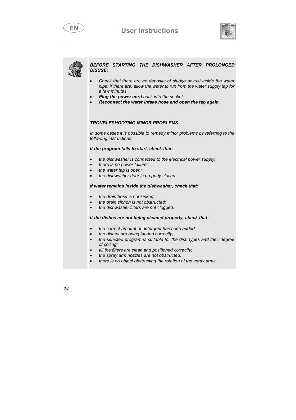 User instructions | Smeg PL60XME User Manual | Page 23 / 26