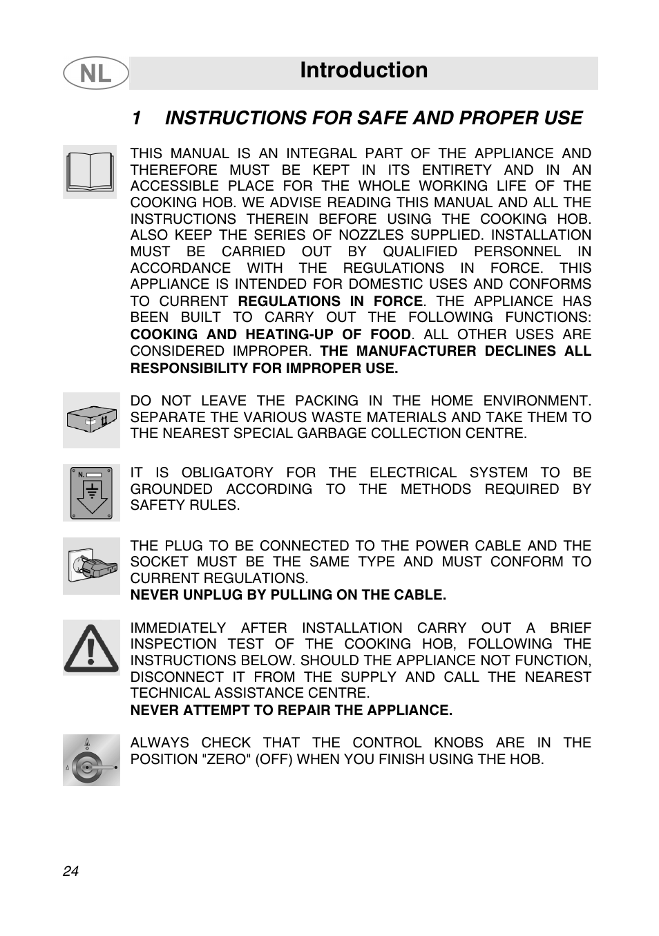 1 instructions for safe and proper use, Instructions for safe and proper use, Introduction | Smeg GKC95-3 User Manual | Page 2 / 20