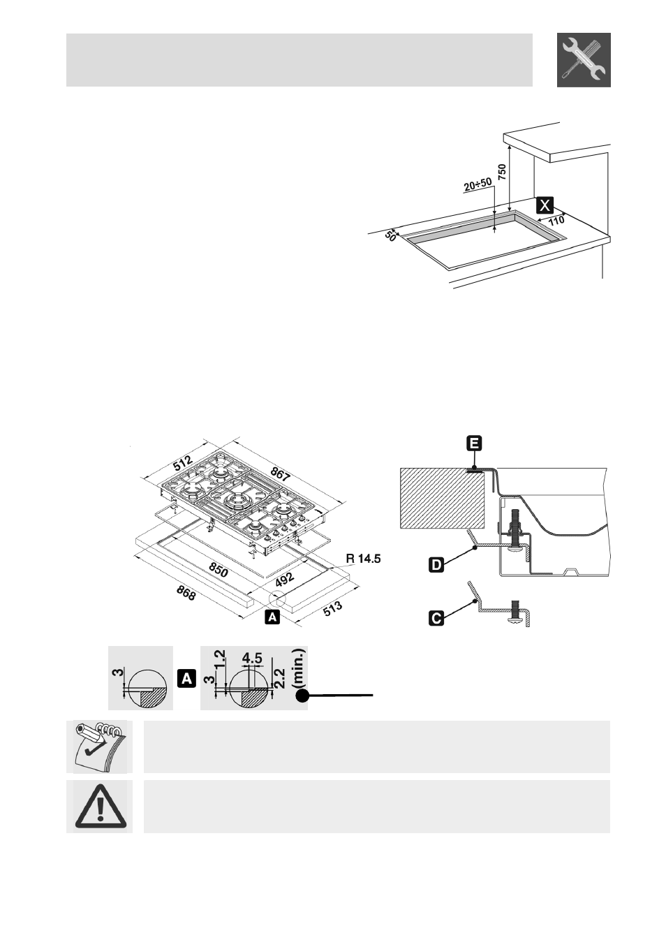 Instructions for the installer | Smeg PGFA95F User Manual | Page 6 / 20