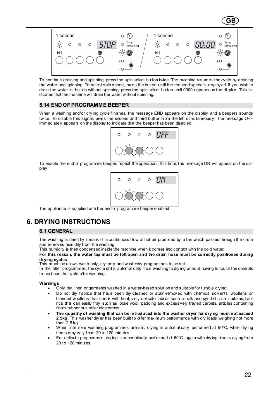 Drying instructions | Smeg Integrated Washer WDI16BA User Manual | Page 22 / 31