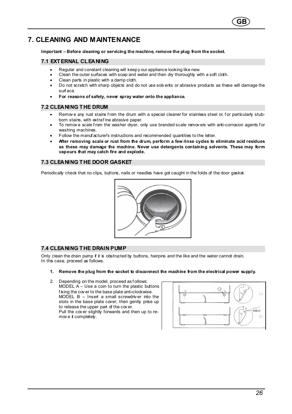 Cleaning and maintenance | Smeg Integrated Washer WDI16BA User Manual | Page 26 / 31