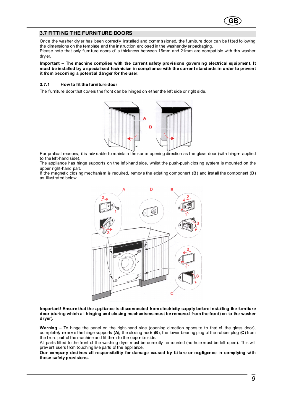 Smeg Integrated Washer WDI16BA User Manual | Page 9 / 31