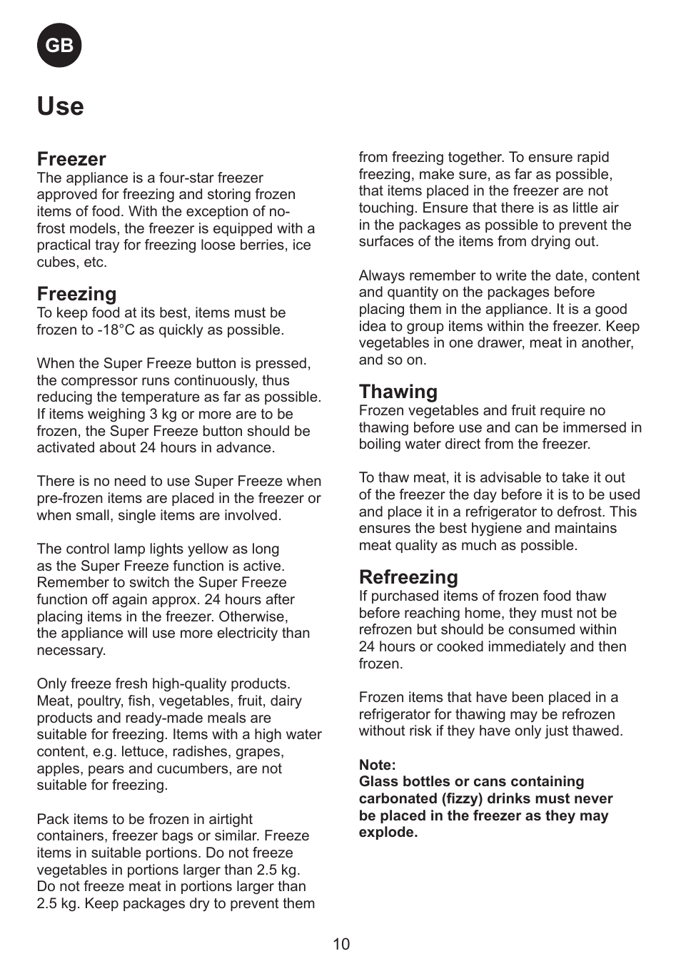 Freezer, Freezing, Thawing | Refreezing | Smeg CV35XS5 User Manual | Page 10 / 15