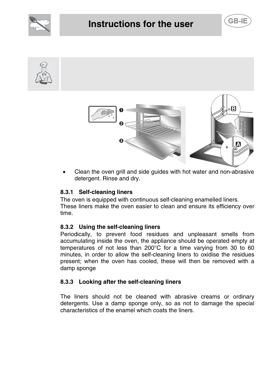 1 self-cleaning liners, 2 using the self-cleaning liners, 3 looking after the self-cleaning liners | Instructions for the user | Smeg A11CER-6 User Manual | Page 23 / 26