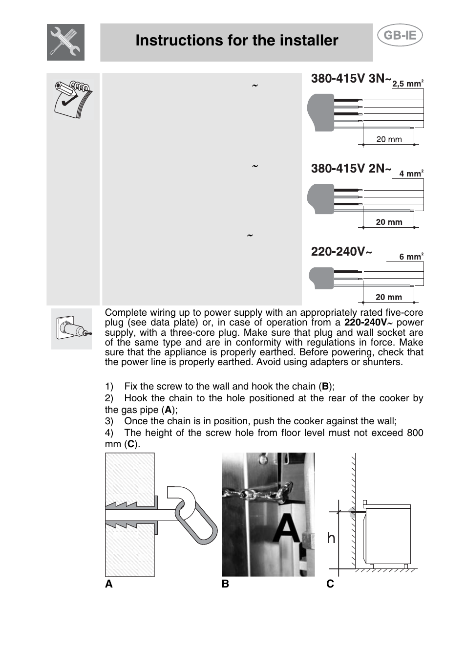 Instructions for the installer | Smeg A11CER-6 User Manual | Page 5 / 26
