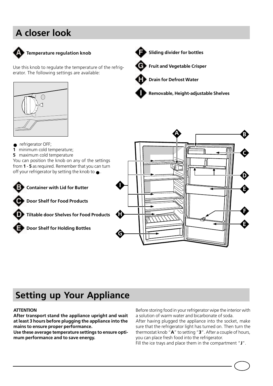 A closer look, Setting up your appliance | Smeg FR228SE User Manual | Page 4 / 8