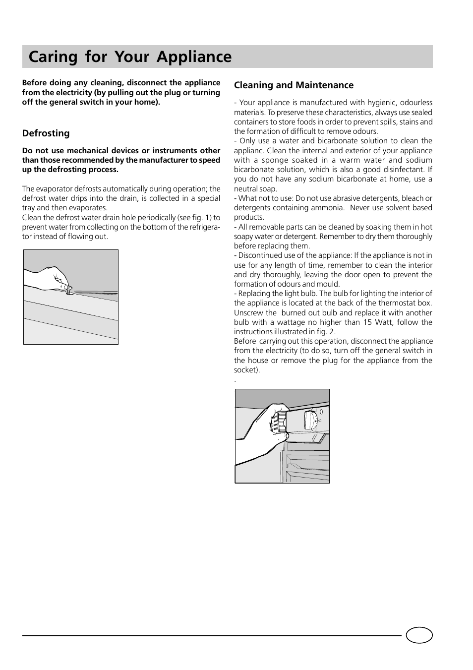 Caring for your appliance | Smeg FR228SE User Manual | Page 6 / 8