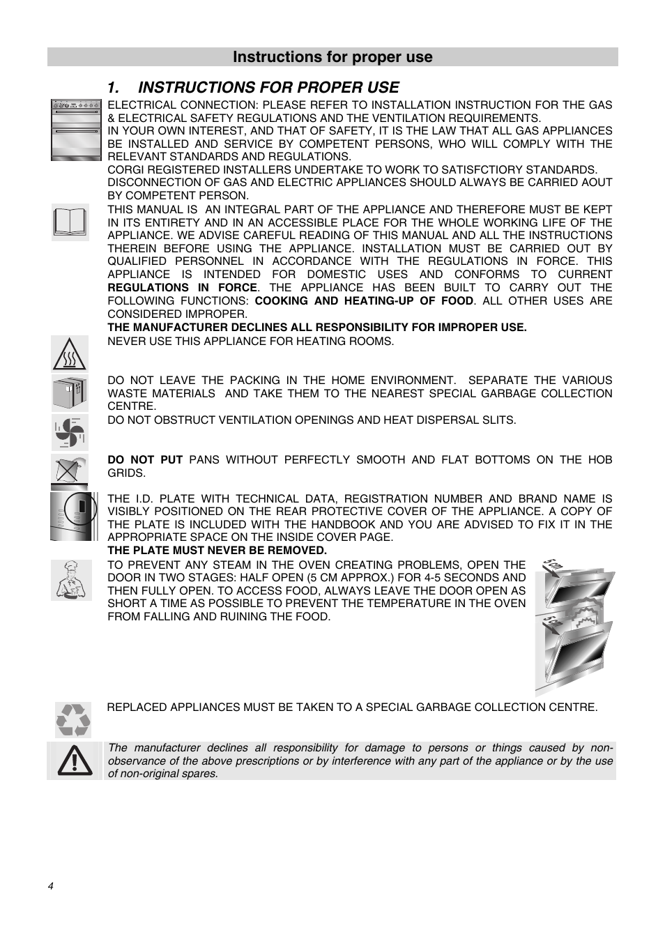 Instructions for proper use | Smeg SA62MFX5 User Manual | Page 2 / 24