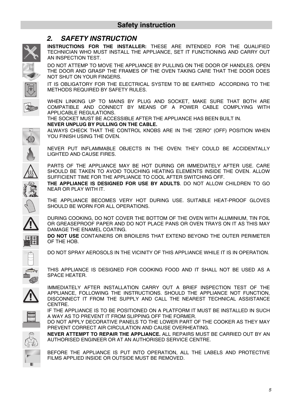 Safety instruction | Smeg SA62MFX5 User Manual | Page 3 / 24