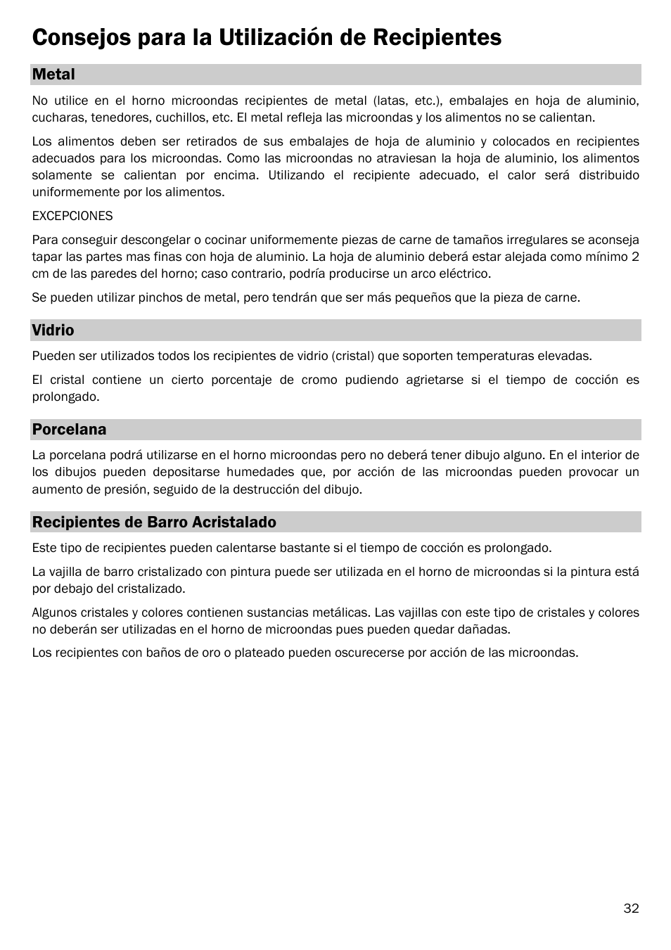 Consejos para la utilización de recipientes | Smeg FME20EX1 User Manual | Page 106 / 155