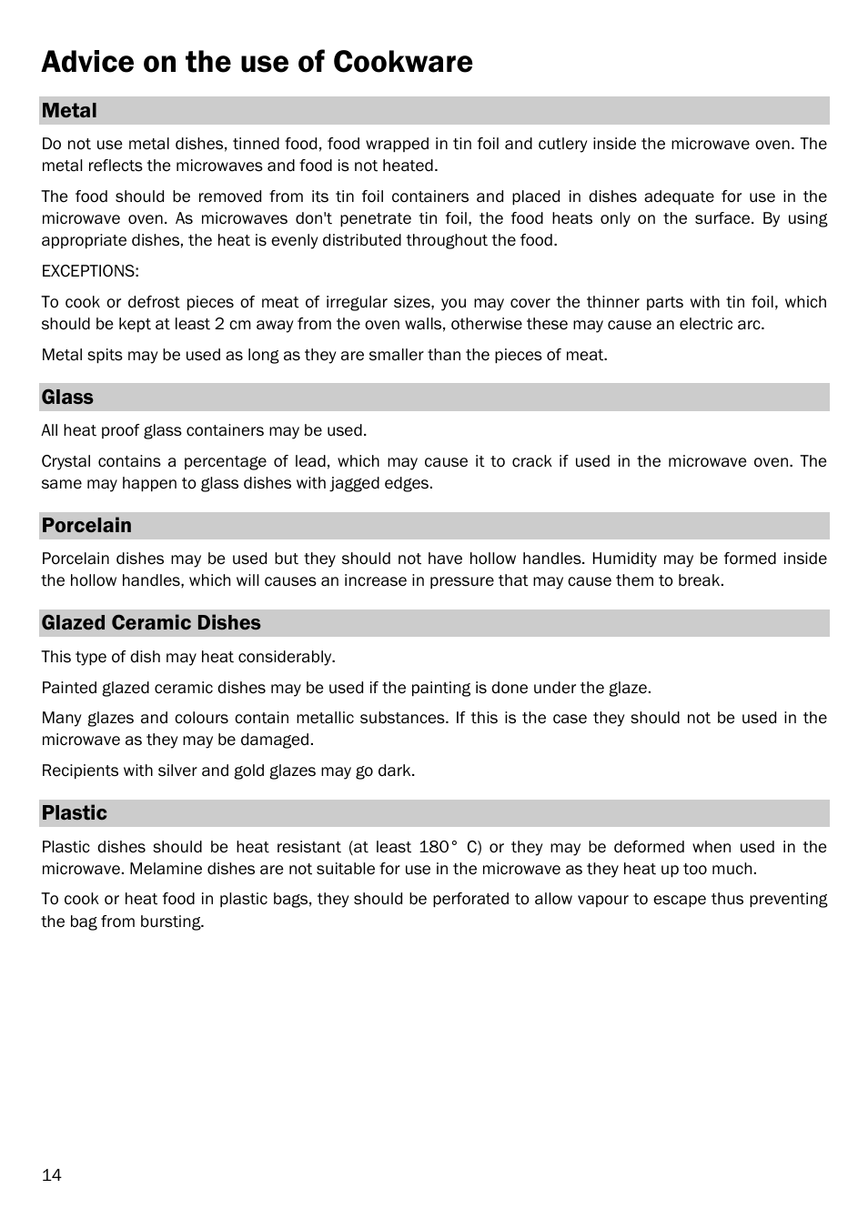 Advice on the use of cookware | Smeg FME20EX1 User Manual | Page 18 / 155