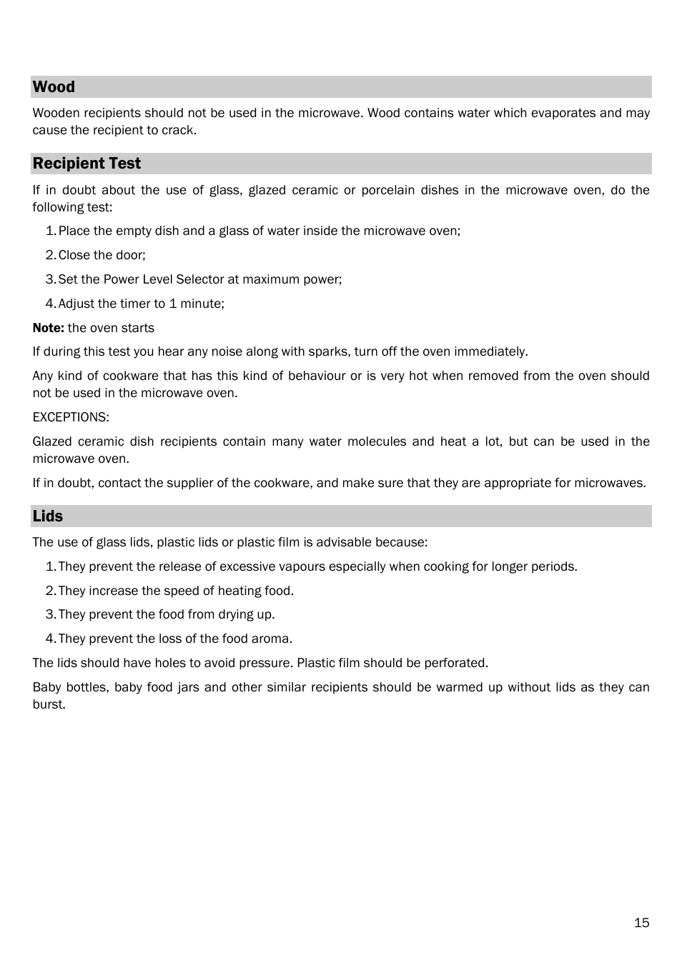 Wood, Recipient test, Lids | Smeg FME20EX1 User Manual | Page 19 / 155