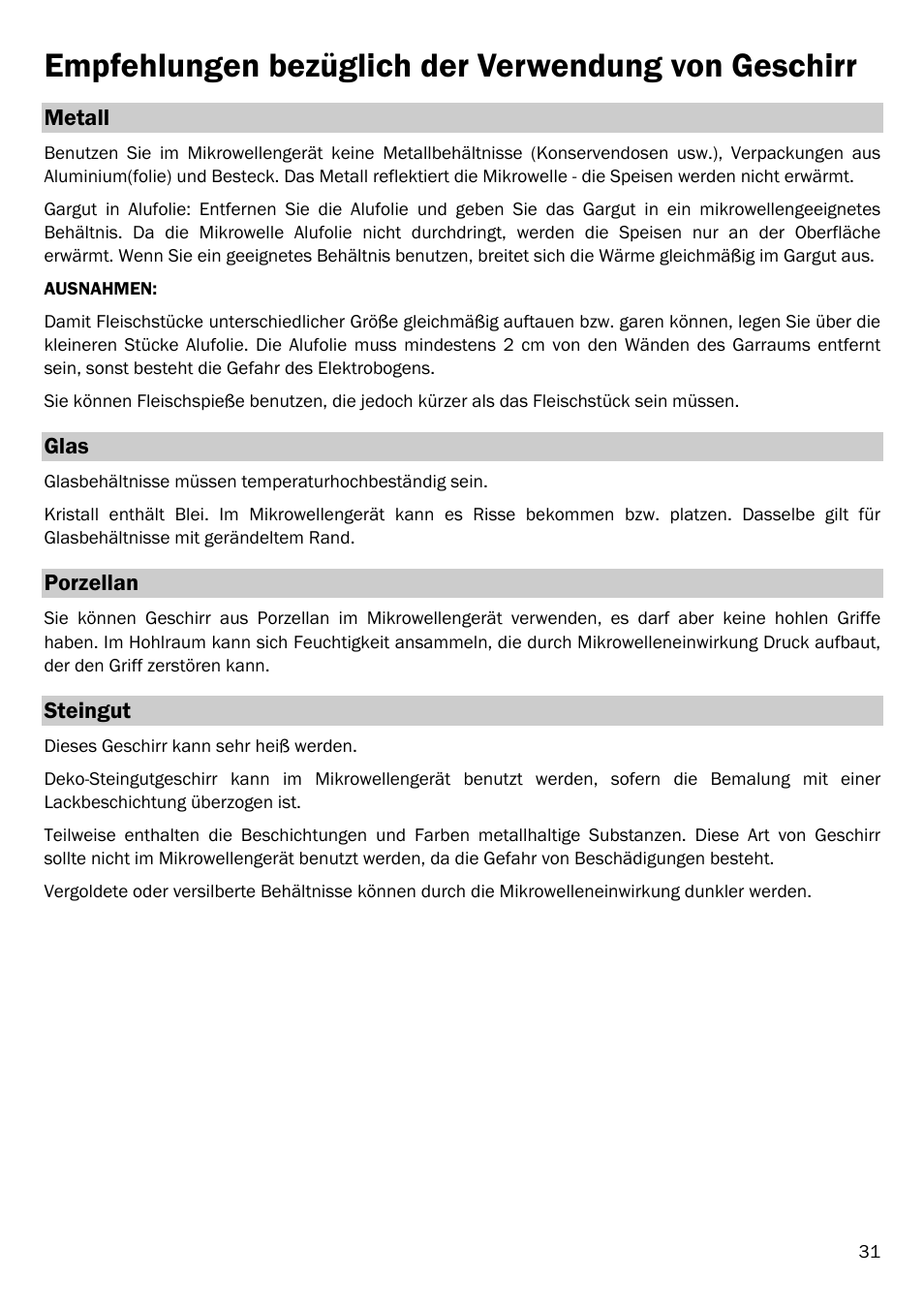 Empfehlungen bezüglich der verwendung von geschirr | Smeg FME20EX1 User Manual | Page 35 / 155