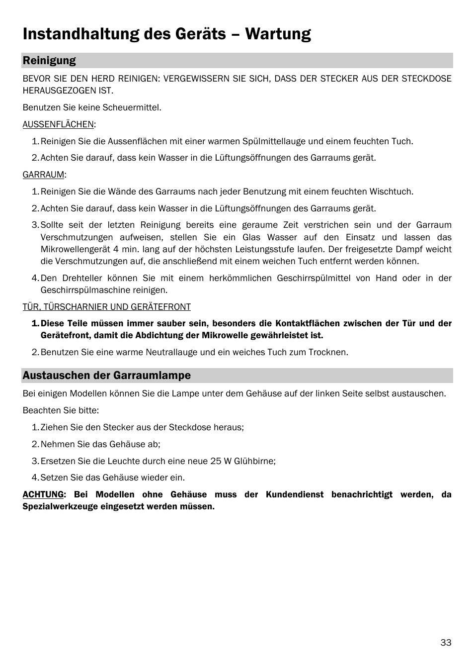 Instandhaltung des geräts – wartung, Reinigung, Austauschen der garraumlampe | Smeg FME20EX1 User Manual | Page 37 / 155