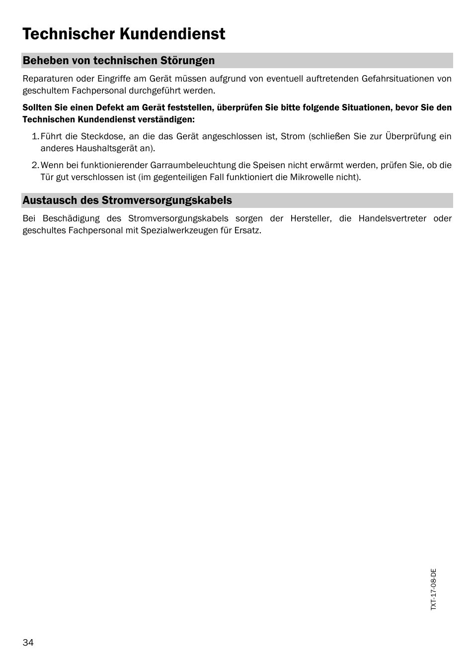 Technischer kundendienst | Smeg FME20EX1 User Manual | Page 38 / 155