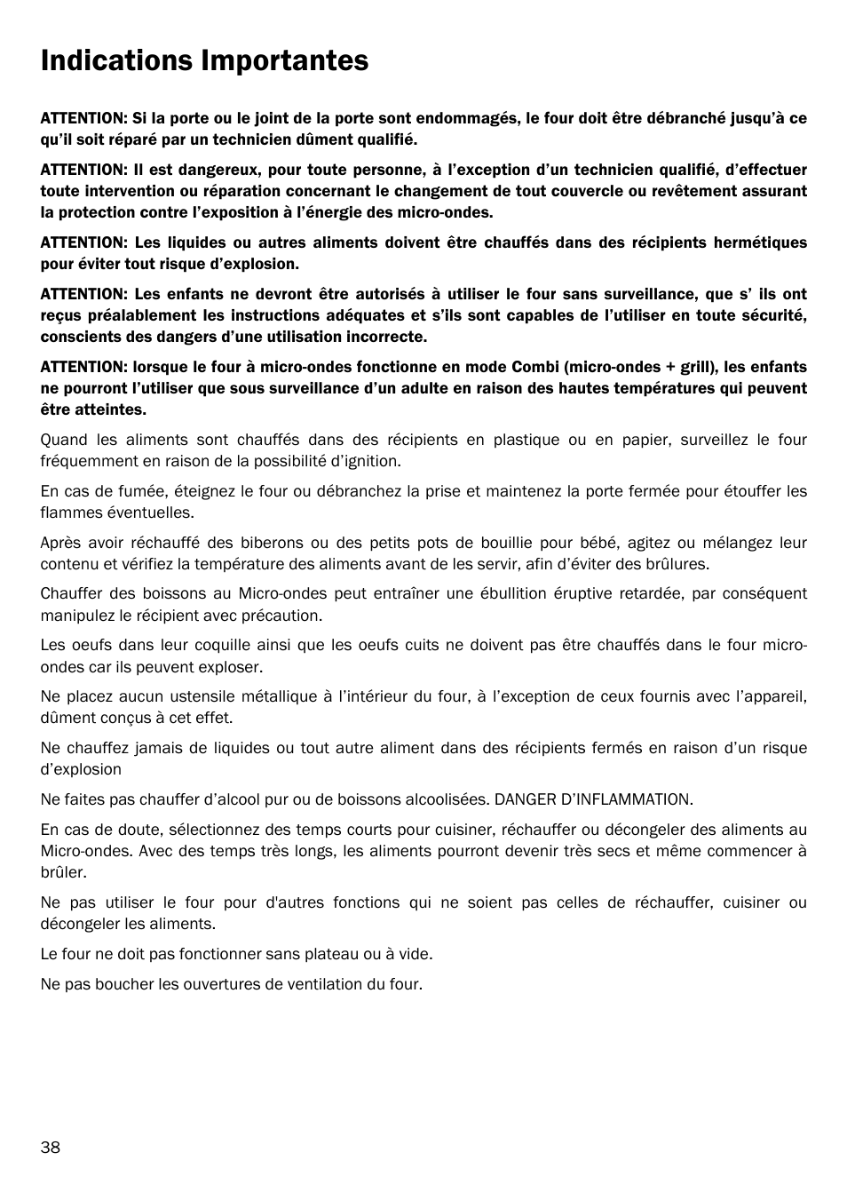 Indications importantes | Smeg FME20EX1 User Manual | Page 42 / 155