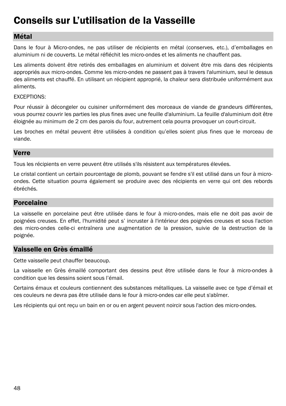 Conseils sur l’utilisation de la vasseille | Smeg FME20EX1 User Manual | Page 52 / 155