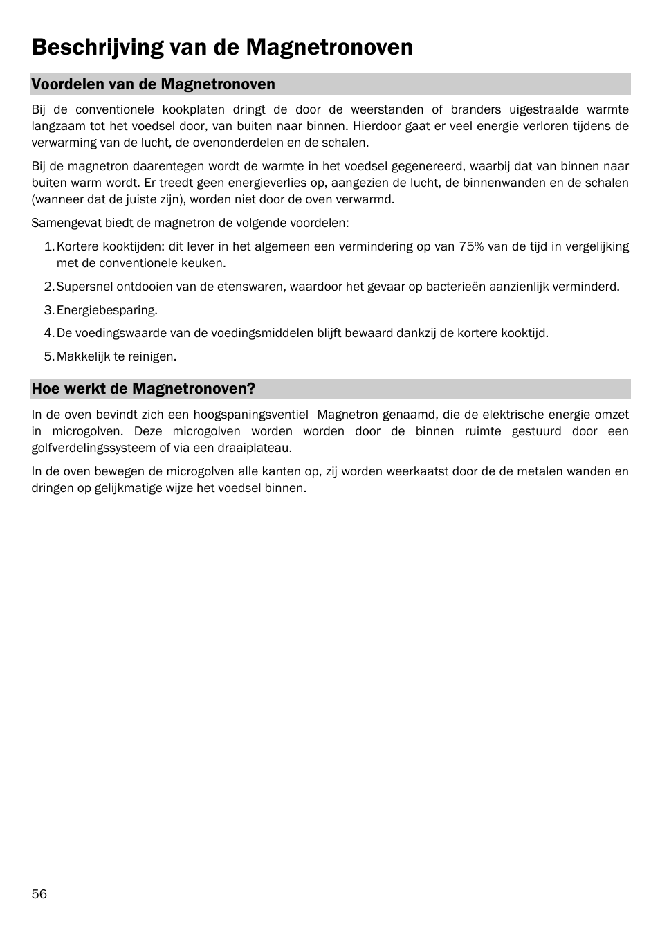 Beschrijving van de magnetronoven, Voordelen van de magnetronoven, Hoe werkt de magnetronoven | Smeg FME20EX1 User Manual | Page 60 / 155