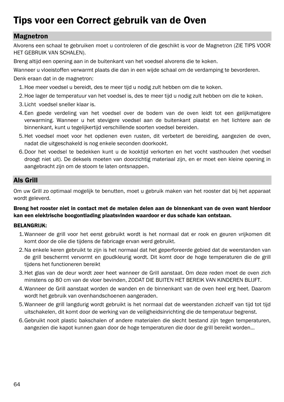 Tips voor een correct gebruik van de oven, Magnetron, Als grill | Smeg FME20EX1 User Manual | Page 68 / 155