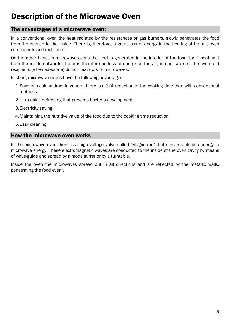 Description of the microwave oven, The advantages of a microwave oven, How the microwave oven works | Smeg FME20EX1 User Manual | Page 9 / 155