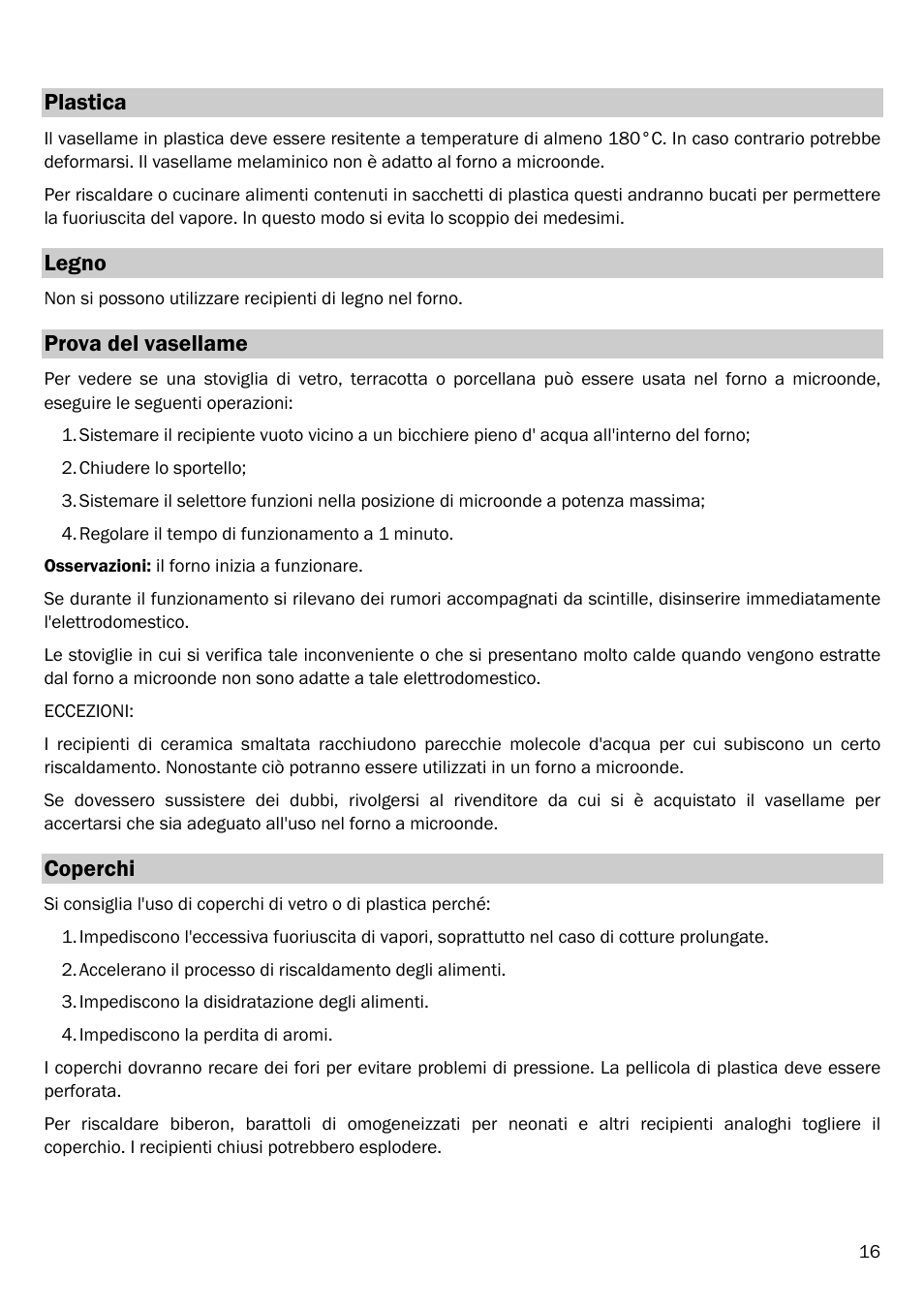 Plastica, Legno, Prova del vasellame | Coperchi | Smeg FME20EX1 User Manual | Page 90 / 155