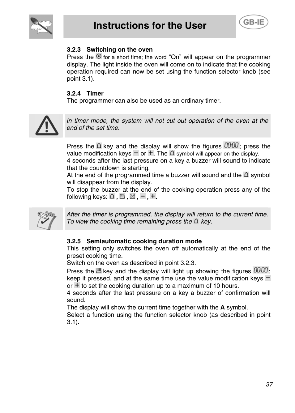 Instructions for the user | Smeg Electric Multifunction SE290X-6 User Manual | Page 10 / 25