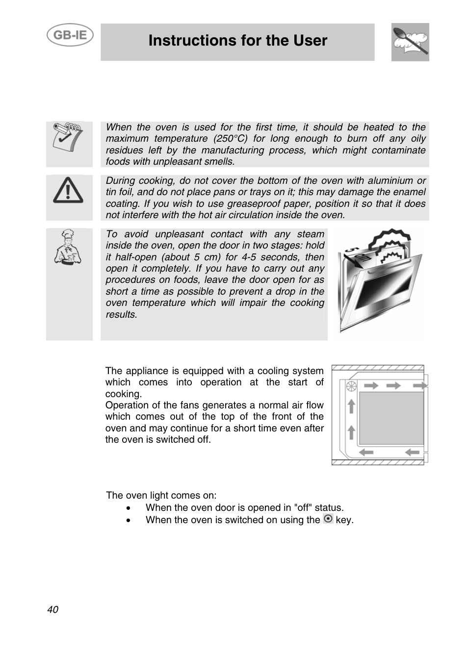 Instructions for the user, Using the oven | Smeg Electric Multifunction SE290X-6 User Manual | Page 13 / 25