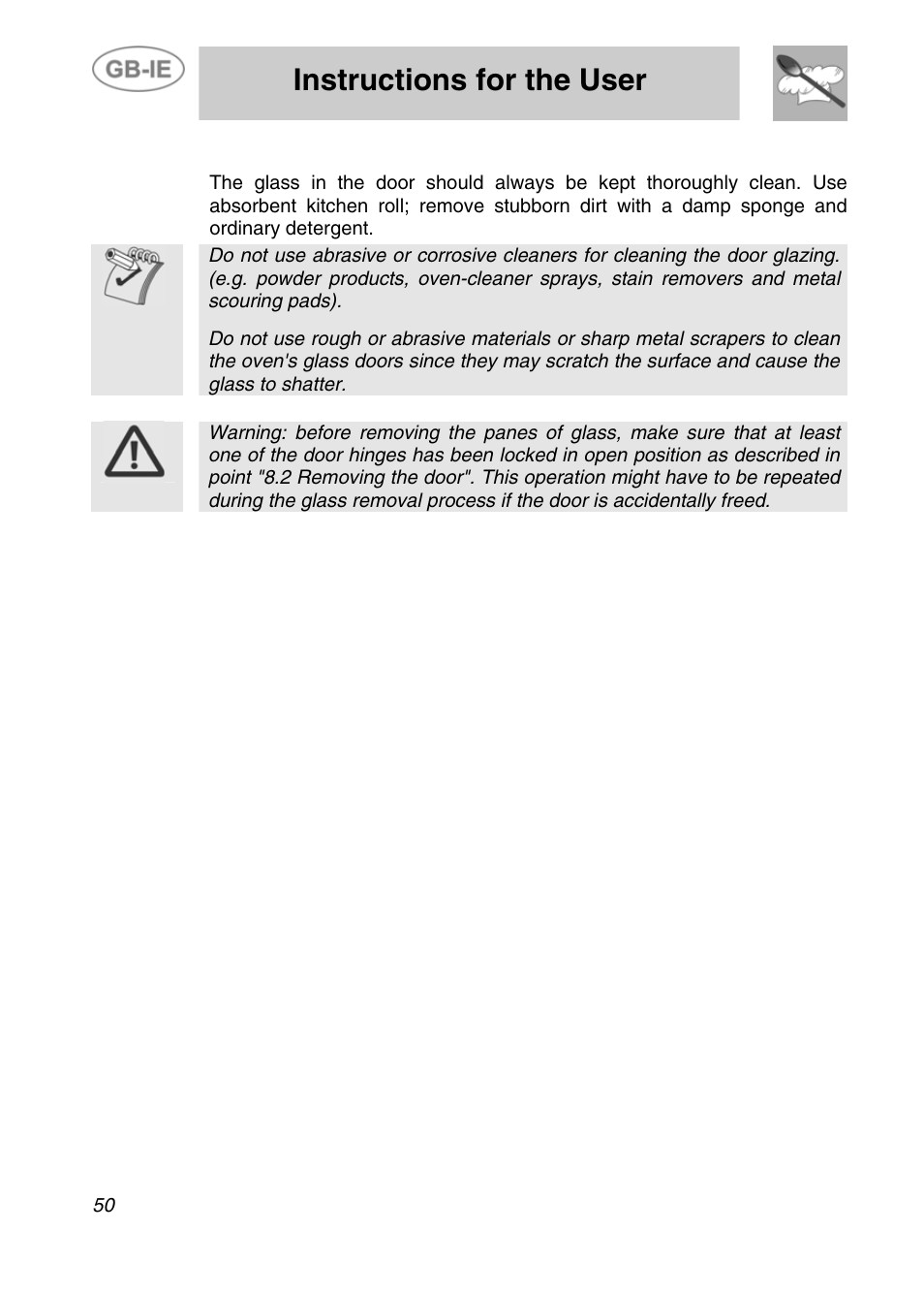 Instructions for the user, 4 door glazing | Smeg Electric Multifunction SE290X-6 User Manual | Page 23 / 25