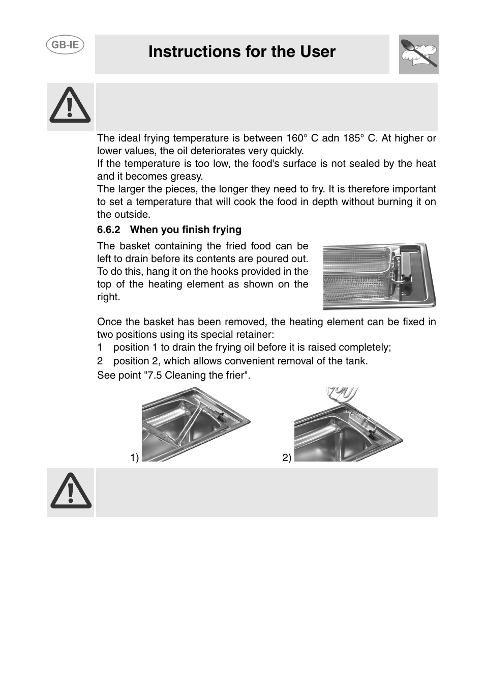 2 when you finish frying, Instructions for the user | Smeg T18G8X2UG User Manual | Page 12 / 25