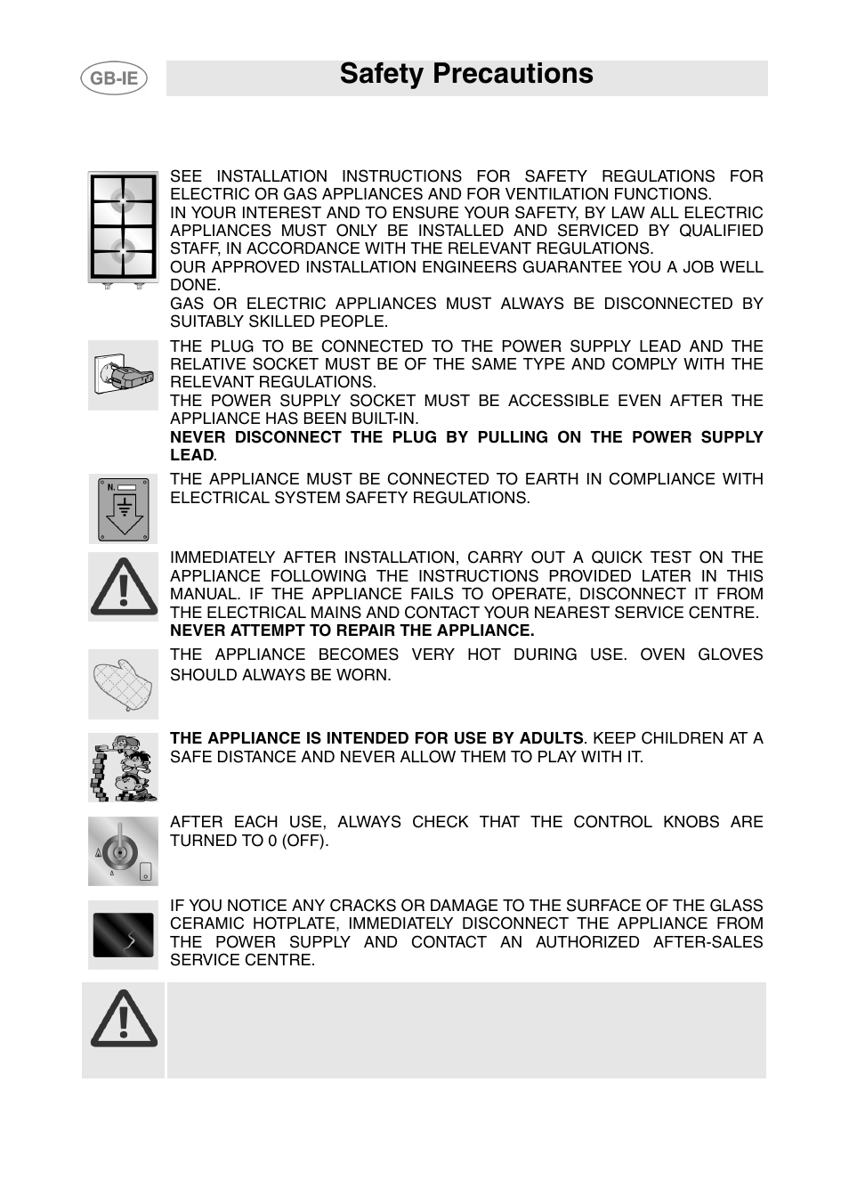 Safety precautions | Smeg T18G8X2UG User Manual | Page 4 / 25