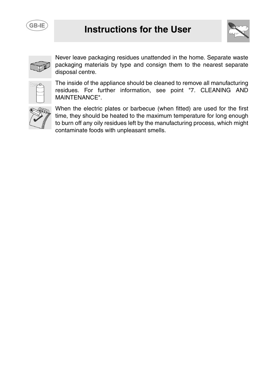 Before installation, Instructions for the user | Smeg T18G8X2UG User Manual | Page 6 / 25