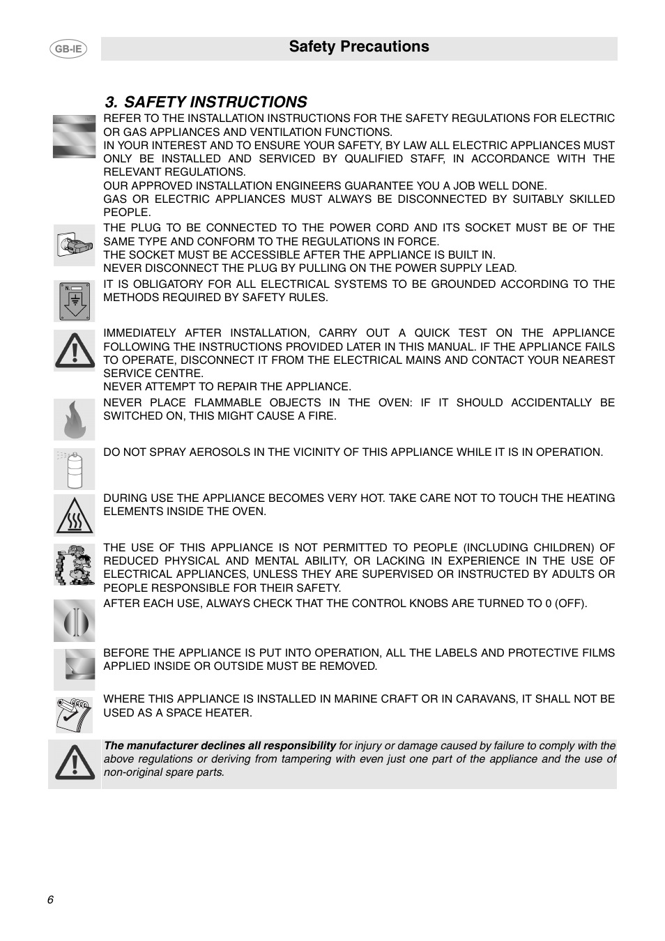 Safety instructions, Safety precautions | Smeg SCA130P User Manual | Page 4 / 28