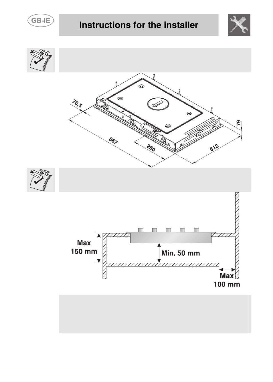 Instructions for the installer | Smeg PGF95K-3 User Manual | Page 6 / 16