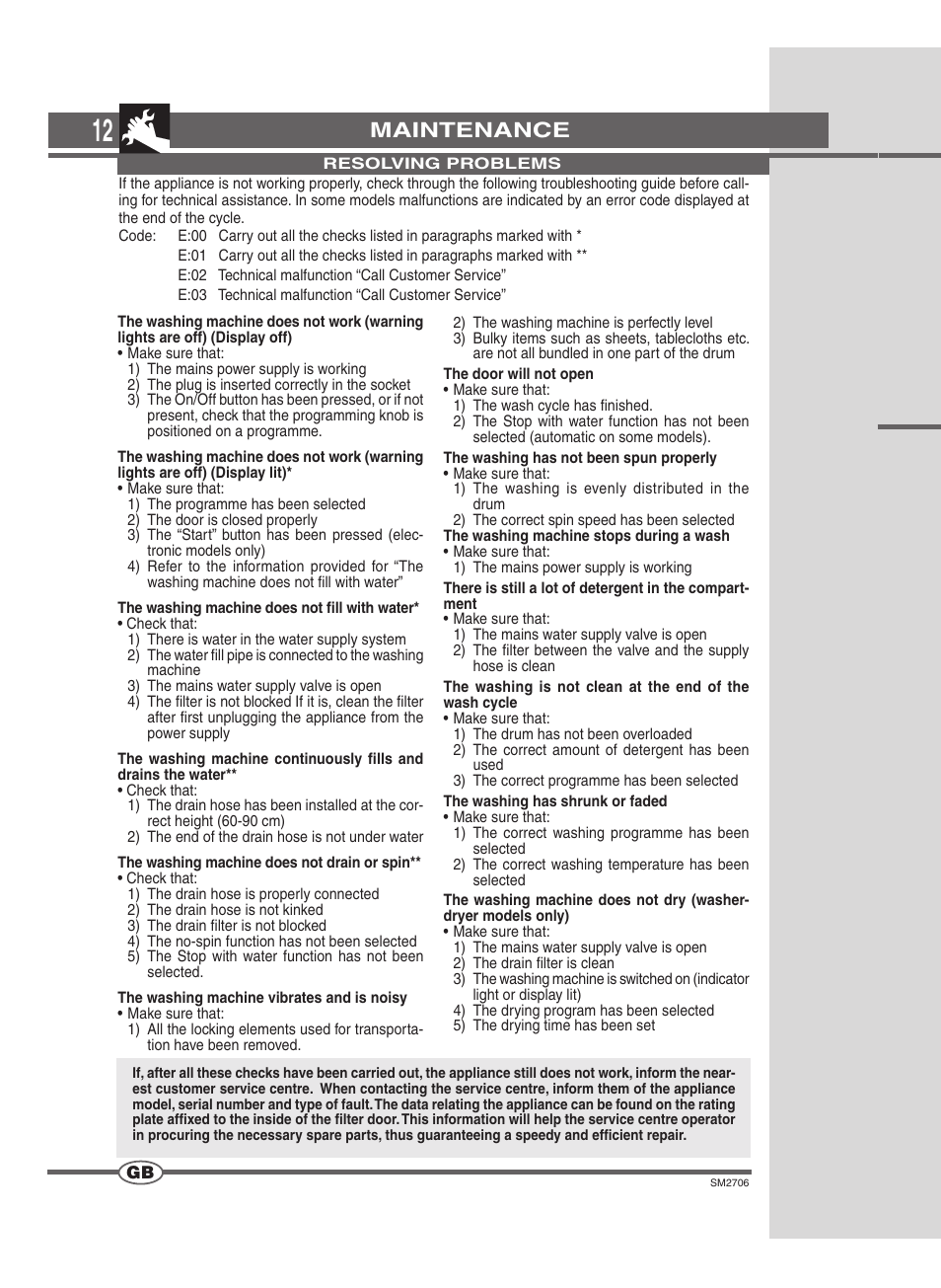 Maintenance | Smeg LSE 146 User Manual | Page 12 / 20