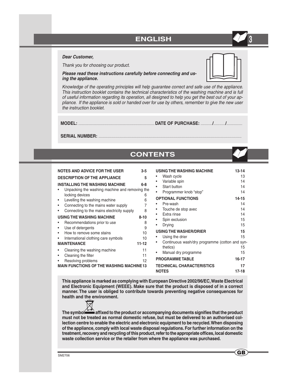 Contents english | Smeg LSE 146 User Manual | Page 3 / 20