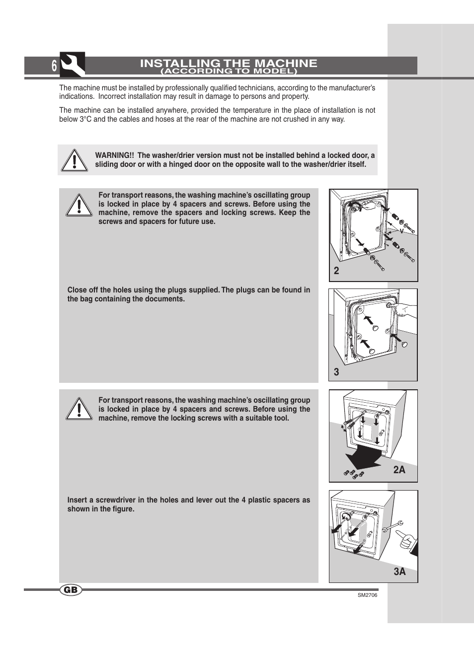 23a 2a 3, Installing the machine | Smeg LSE 146 User Manual | Page 6 / 20