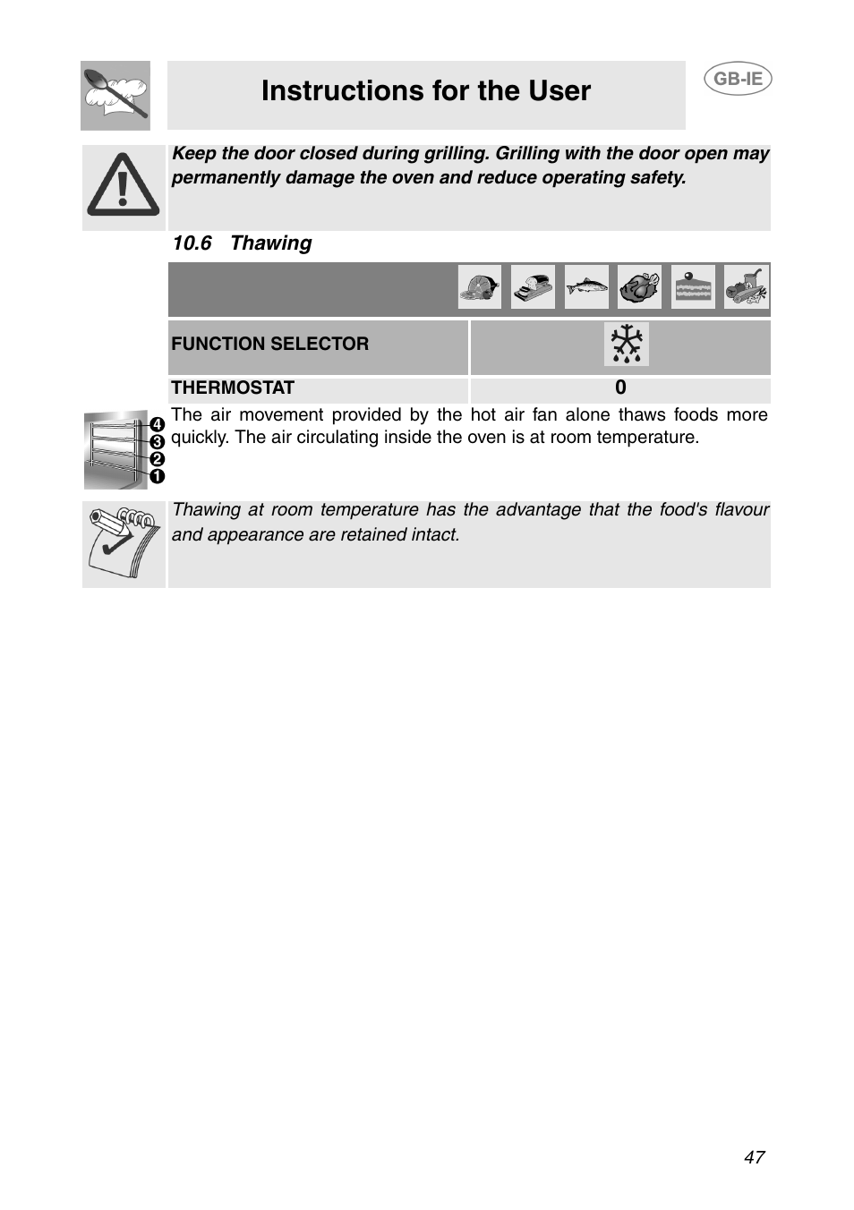 6 thawing, Instructions for the user | Smeg SE365MF-5 User Manual | Page 17 / 28