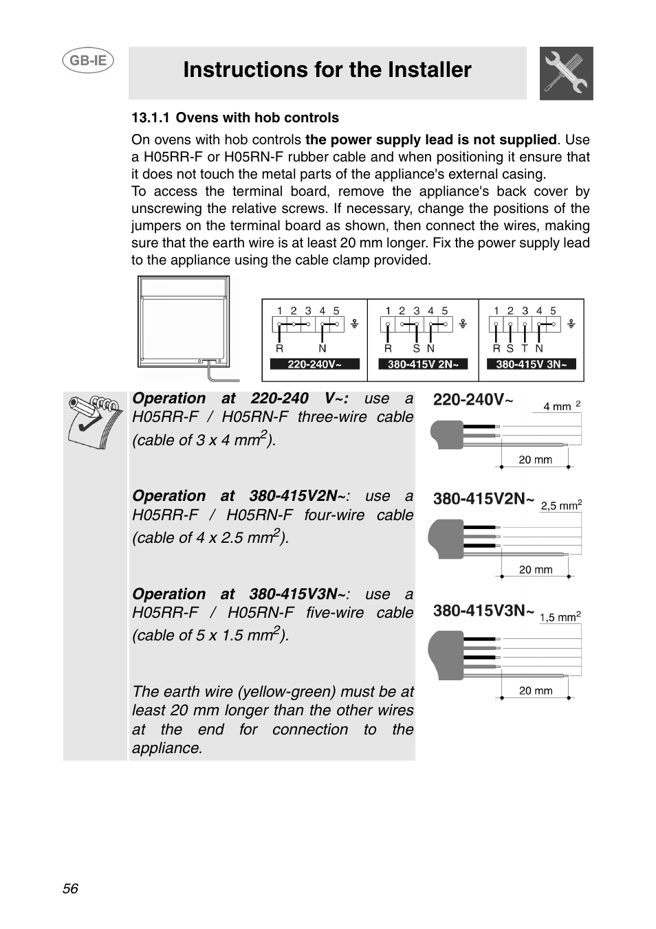 1 ovens with hob controls, Instructions for the installer | Smeg SE365MF-5 User Manual | Page 26 / 28