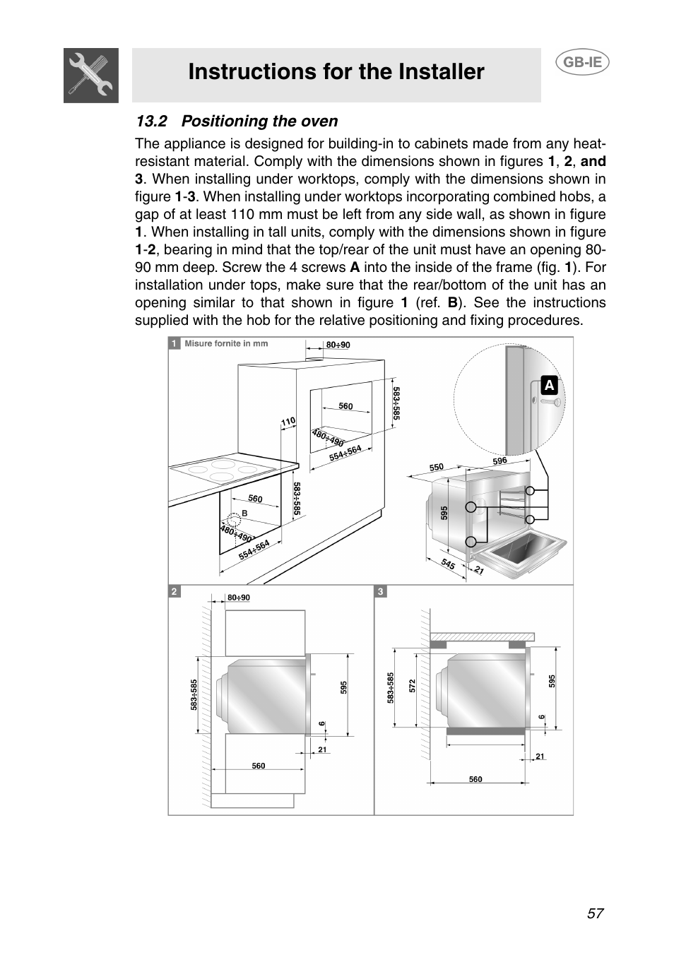 2 positioning the oven, Instructions for the installer | Smeg SE365MF-5 User Manual | Page 27 / 28