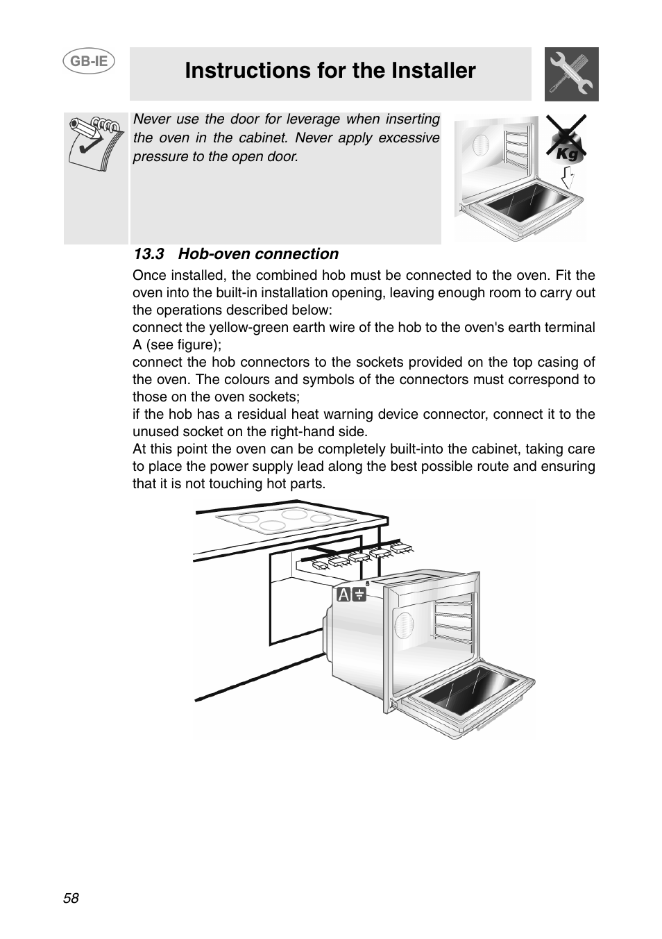 3 hob-oven connection, Instructions for the installer | Smeg SE365MF-5 User Manual | Page 28 / 28