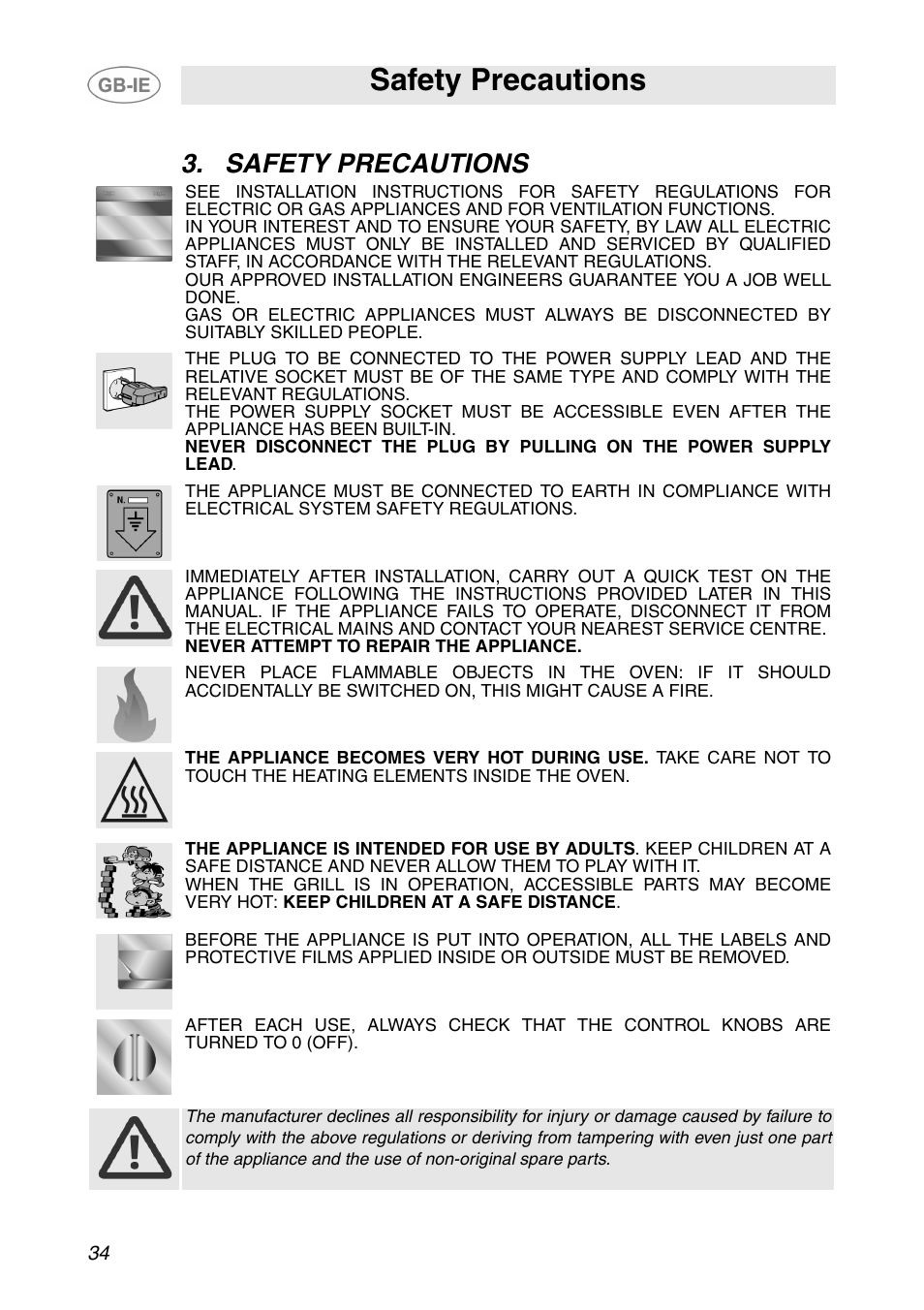 Safety precautions | Smeg SE365MF-5 User Manual | Page 4 / 28
