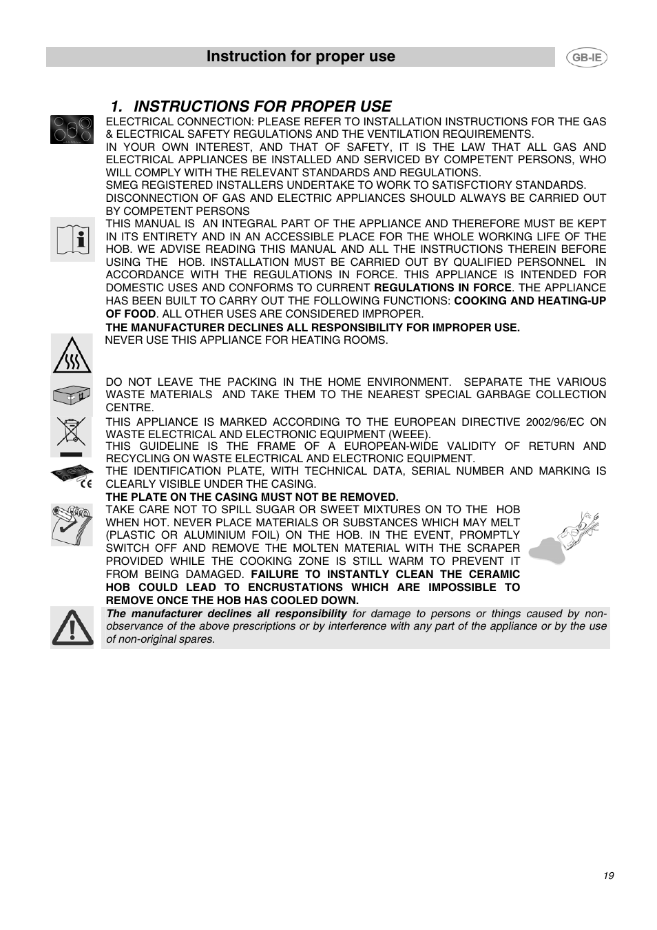 Instructions for proper use, Instruction for proper use | Smeg APL2640TC User Manual | Page 2 / 15