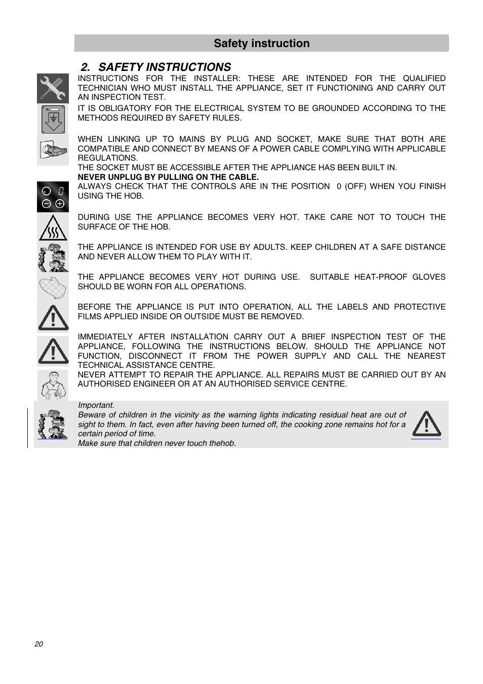 Safety instructions, Safety instruction | Smeg APL2640TC User Manual | Page 3 / 15