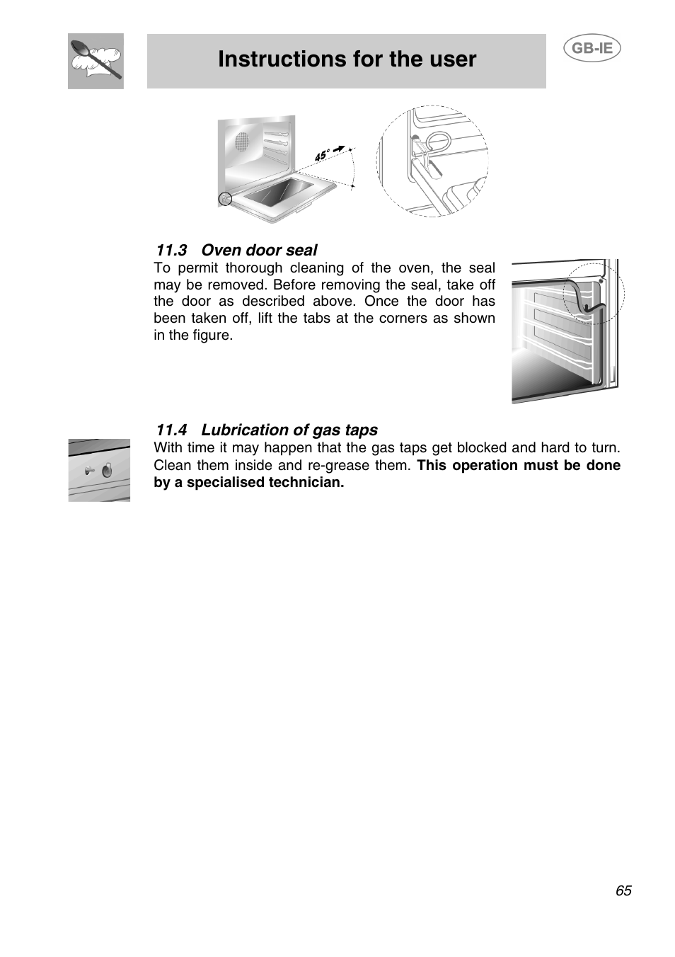 3 oven door seal, 4 lubrication of gas taps, Instructions for the user | Smeg A1-2 User Manual | Page 31 / 31